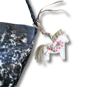 Little Leather Rodeo Horse with Flowers (Black and Pink) Bag Charm